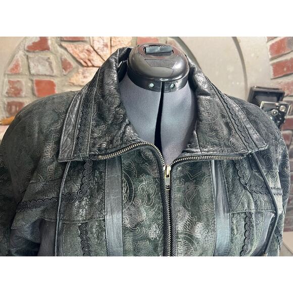 badlands leather jacket unique pattern dolman sleeve 1990s black - Picture 10 of 16